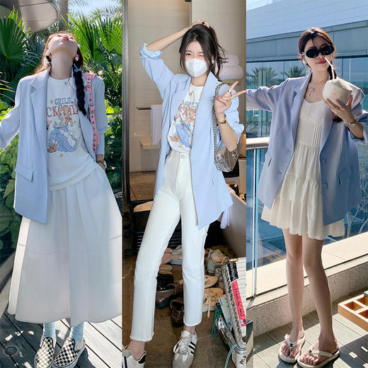 <曾小咸推荐> 气质蓝色西装外套女新款小个子宽松百搭外穿上衣  商品图0