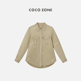 COCOZONE 复古系翻领气质长袖毛呢口袋衬衫春季23C19147