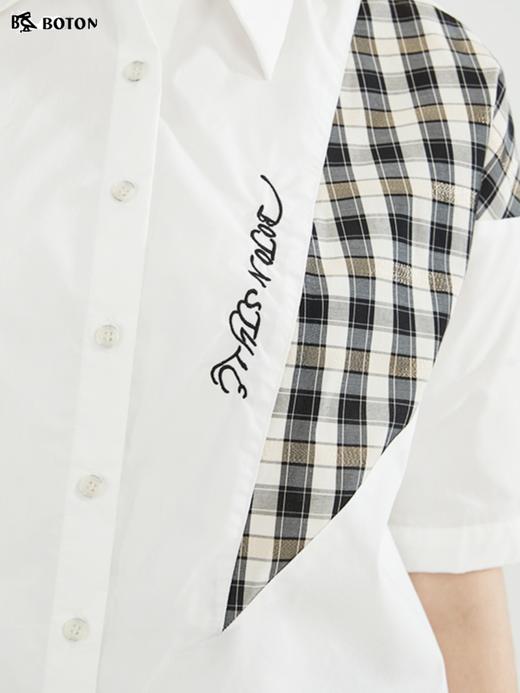 【醋酸速干】波顿春夏女士高端白色拼接格子衬衫短袖上衣LS837223 商品图3