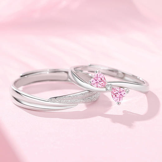 卡蒂罗/KADER 莫比乌斯系列 同心奔赴情侣对戒 925银经典粉色蝴蝶结可爱元气开口可调节一对 甜美浪漫 情人节送女友 商品图2