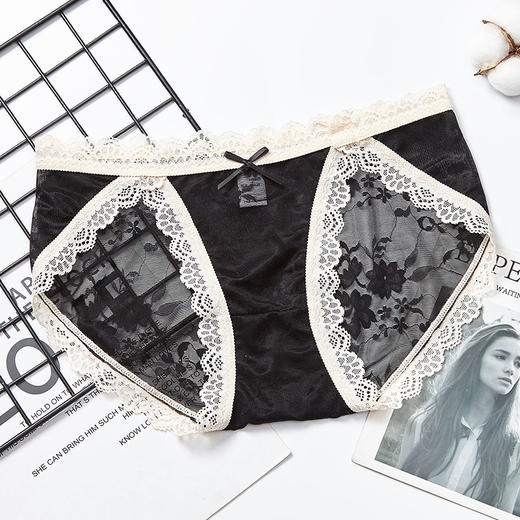 【用心安利，性感无痕蕾丝花边内裤】性感蕾丝镂空女士内裤包臀，轻薄透气亲肤爽滑，复古透视花边春夏网纱女生三角裤中腰QQ 商品图5