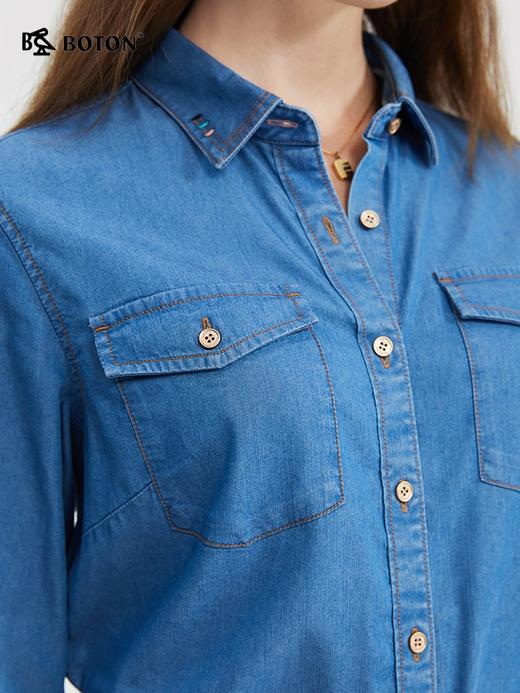 波顿女士工装风天丝牛仔长袖春夏衬衫美式休闲高端衬衣LS002124 商品图2