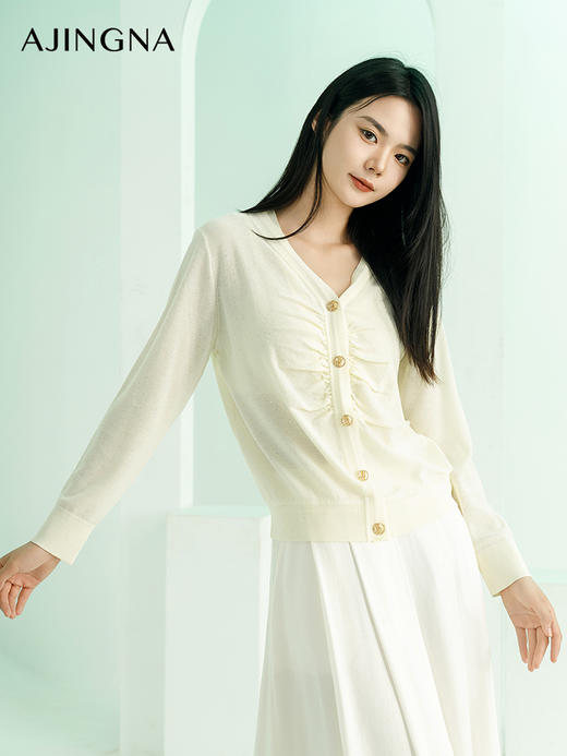 【商场同款】阿菁娜2024春季新款设计感褶皱长袖针织衫A29C301021 商品图5