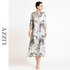 LIZZY 新中式山水画图案圆领中袖阔版型水滴V领连衣裙7941 商品缩略图3