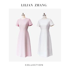 白月光—法式优雅—简约A字收腰圆领连衣裙、轻奢气质甜美   2201049