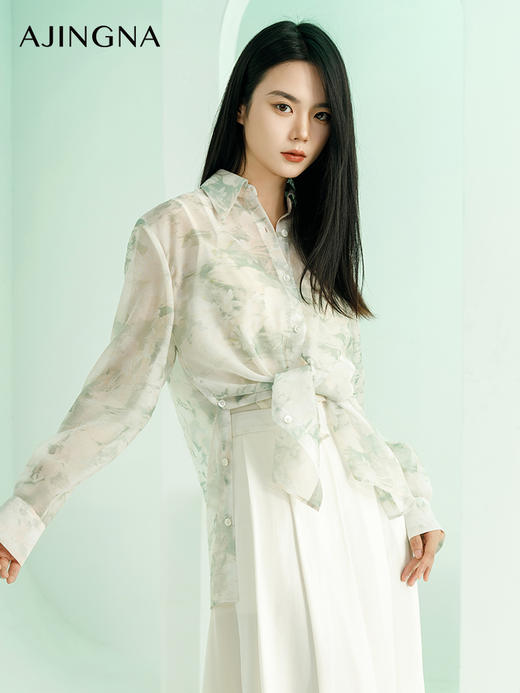 【商场同款】阿菁娜2024夏季新款印花宽松时髦衬衫A29X109010 商品图4