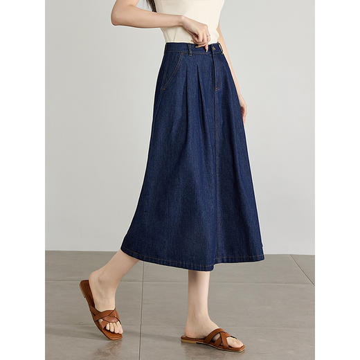 【五折购】熙世界港风复古牛仔半身裙2025夏装新款高腰气质中长款a字伞裙 商品图0