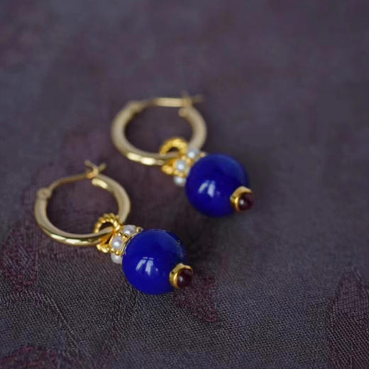 龢盒原创 克莱因蓝的夏夜 老矿青金石耳坠 耳环 商品图1