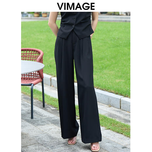 VIMAGE纬漫纪简约气质高级感高腰显瘦阔腿直筒西装裤夏季新款VB2405304 商品图3