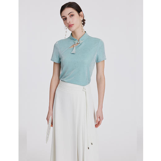 司歌国风弹力上衣立领修身套头优雅T891044X 商品图2