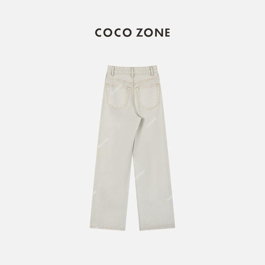 COCO ZONE100%棉复古灰色高腰牛仔裤直筒裤子 23C19180 商品图1