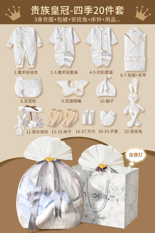 【甄选好礼 新生儿轻奢提篮】婴儿衣服新生儿礼盒套装初生刚出生满月宝宝见面礼物用品轻奢高档 商品图9