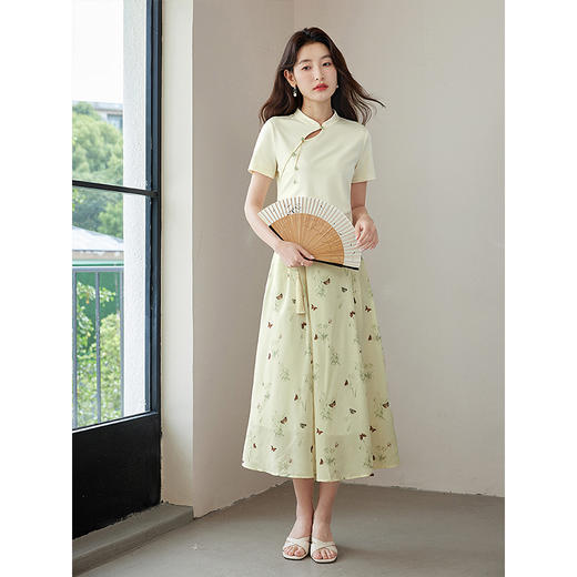 【专属特价】熙世界新中式斜襟短袖T恤改良马面裙半身裙两件套装夏国风女装 商品图0