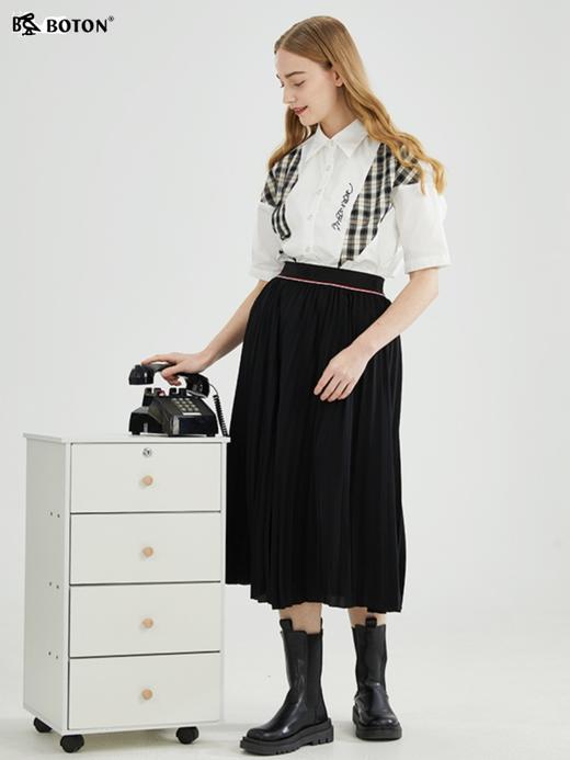 【醋酸速干】波顿春夏女士高端白色拼接格子衬衫短袖上衣LS837223 商品图4