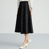 EITIE爱特爱中式盘扣缎面暗纹黑色高腰伞裙过膝半身裙秋新款C2406406 商品缩略图3