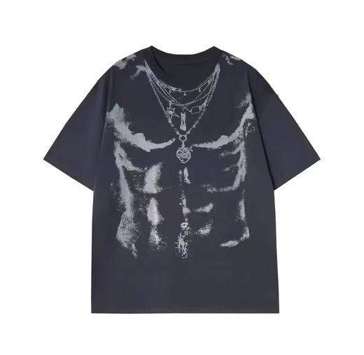 夏季新款个性圆领短袖泛白印花设计日常休闲宽松百搭上衣 商品图1