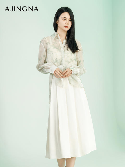 【商场同款】阿菁娜2024夏季新款印花宽松时髦衬衫A29X109010 商品图0