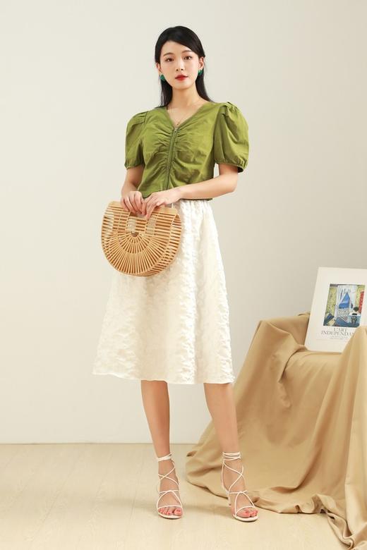 L.Fleuri 拉链褶皱泡泡袖上衣 12728 商品图1