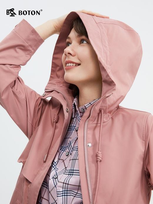 防水防油防污波顿春夏女士蜡粉色中长款风衣美式休闲外套LJ913124 商品图3
