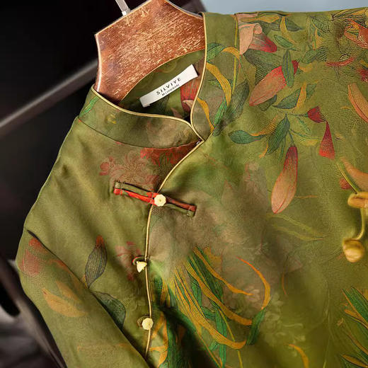 重磅缎面香云纱花萝中式复古旗袍裙，国风立领真丝连衣裙YSCL045 商品图1