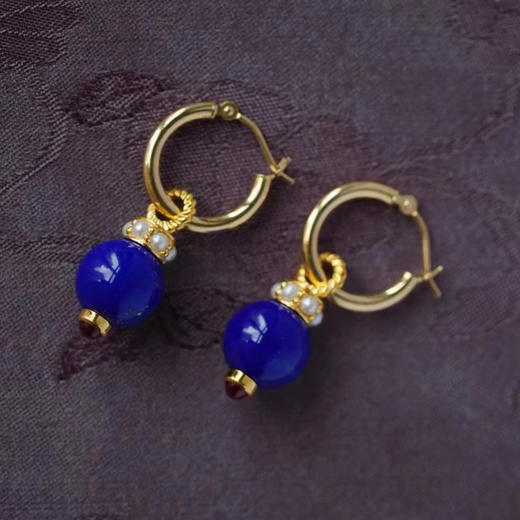 龢盒原创 克莱因蓝的夏夜 老矿青金石耳坠 耳环 商品图0