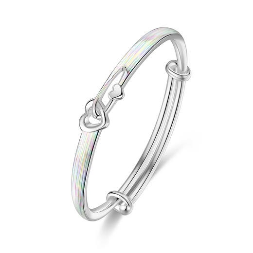 卡蒂罗/KADER 心环相扣手镯 999足银七彩经典爱心造型环扣设计可推拉银镯 简约浪漫百搭吸睛配饰 闺蜜同款送女友 商品图2