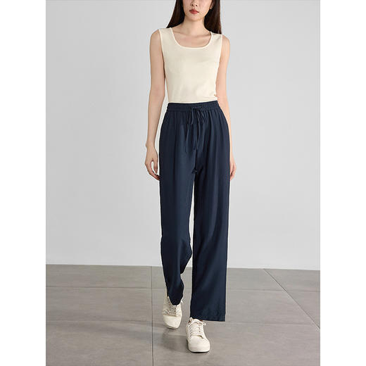 【专属特价】熙世界皱感松紧腰阔腿山本裤薄款夏季新款宽松九分休闲直筒裤子 商品图4