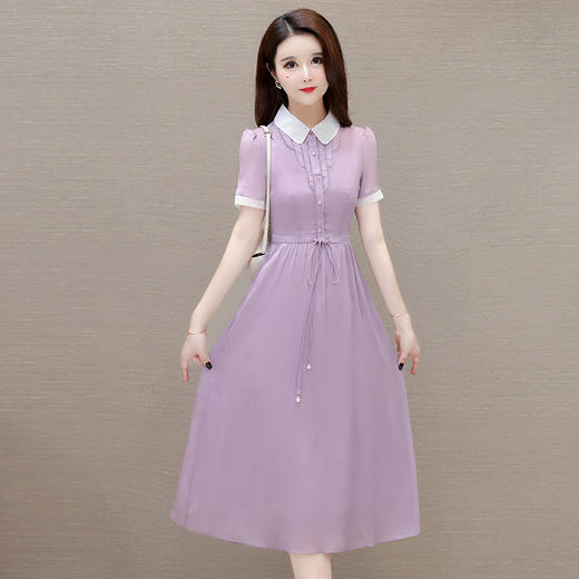 简约长款修身时尚A字裙，娃娃领短袖小清新洋气连衣裙QYM-OMS-ZXA4176-L 商品图0