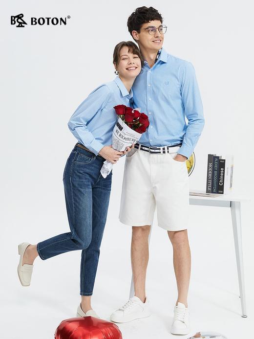 波顿女士春夏经典蓝白色条纹衬衫美式休闲高端衬衣LS003124 商品图1