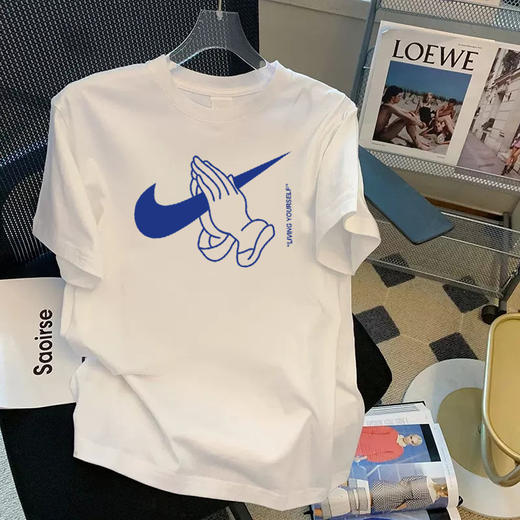 【情人节好礼！】夏季新款潮牌纯棉短袖T恤 潮牌男t恤 男士大码宽松圆领 印花韩版潮流上衣insT恤-QQ 商品图1