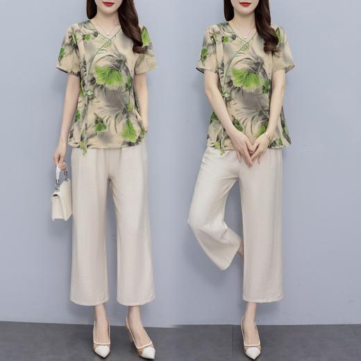薄款短袖上衣阔腿裤两件套妈妈套装YH 商品图0