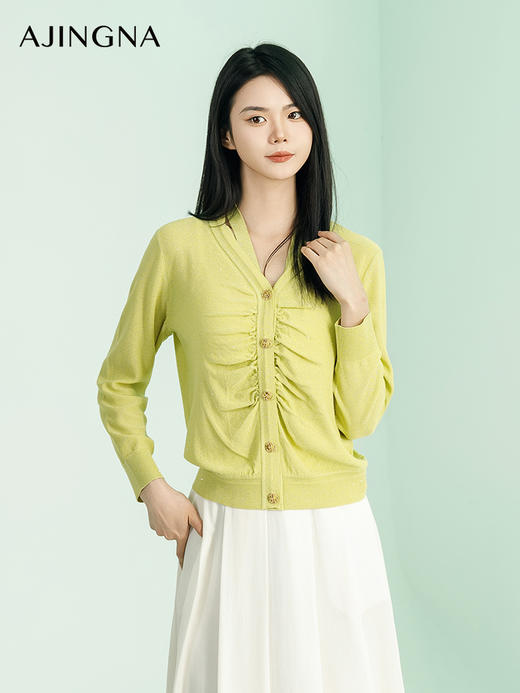 【商场同款】阿菁娜2024春季新款设计感褶皱长袖针织衫A29C301021 商品图2