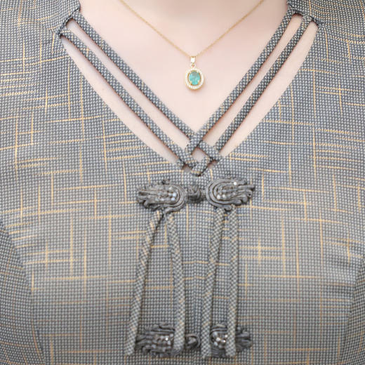 中式盘扣连衣裙，假两件洋气中长裙QYM-KED-H1805-Y 商品图3