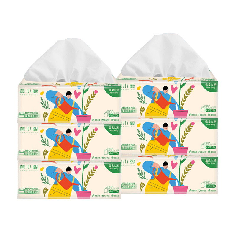 黄小厨原木纸巾餐巾纸抽纸  6包（80抽/包）