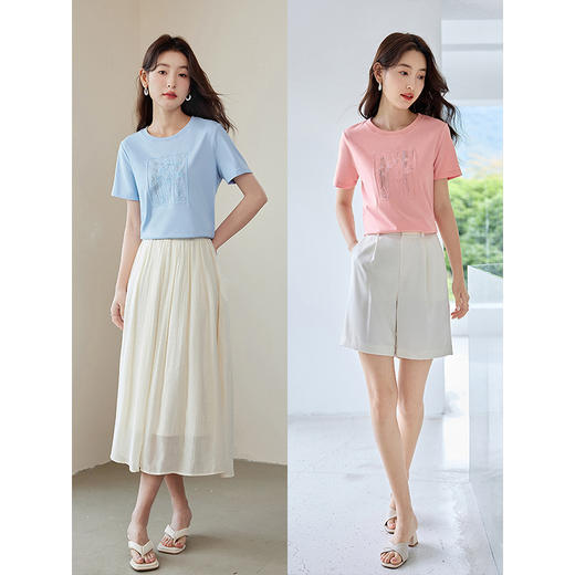 【专属特价】熙世界花卉刺绣短袖t恤夏季2025新款洋气减龄宽松显瘦百搭上衣 商品图4