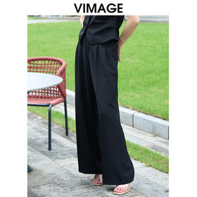 VIMAGE纬漫纪简约气质高级感高腰显瘦阔腿直筒西装裤夏季新款VB2405304