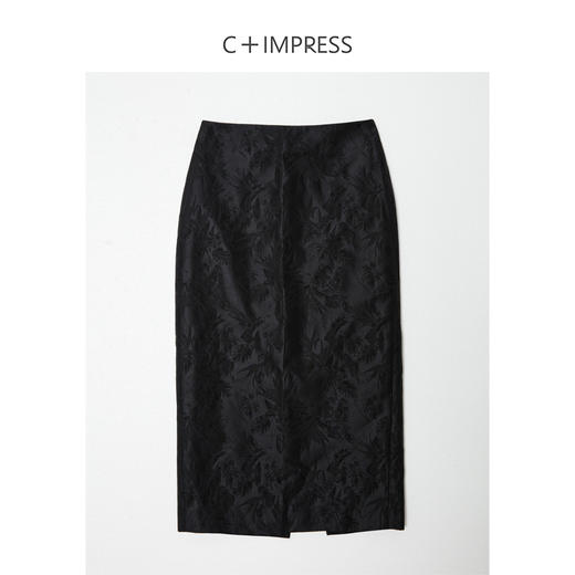 西嘉BQ2402071C+IMPRESS/西嘉新中式开衩半裙女直筒东方美学提花肌理感立裁优雅 商品图0