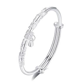 卡蒂罗/KADER 祥云莲手镯 999足银新中式古风花开并蒂莲花路路通可推拉花丝银镯 优雅美好福气绵延配饰 礼盒款女友