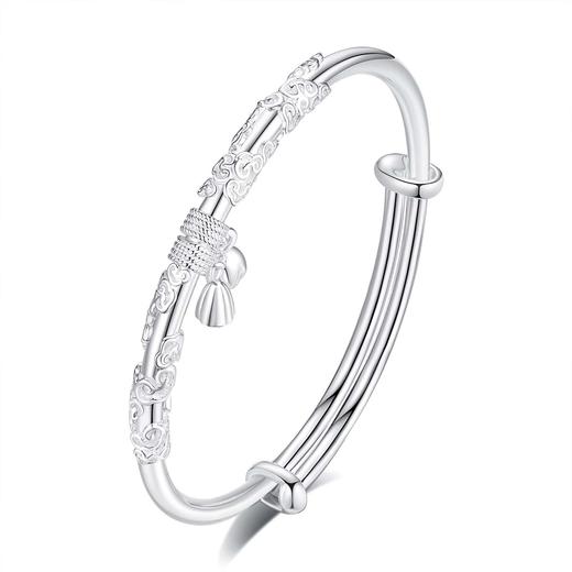 卡蒂罗/KADER 祥云莲手镯 999足银新中式古风花开并蒂莲花路路通可推拉花丝银镯 优雅美好福气绵延配饰 礼盒款女友 商品图0