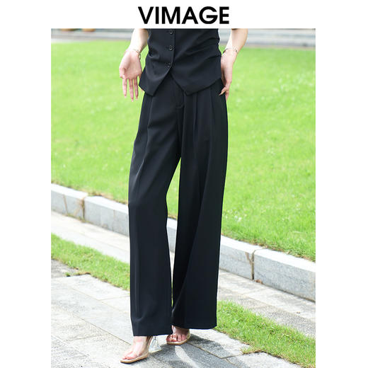 VIMAGE纬漫纪简约气质高级感高腰显瘦阔腿直筒西装裤夏季新款VB2405304 商品图2