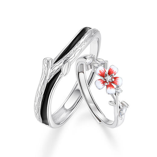 卡蒂罗/KADER 樱缘天定情侣对戒 925银blackpink黑粉撞色时尚开口可调节一对 浪漫樱花珐琅配饰樱你心动 520礼盒 商品图0