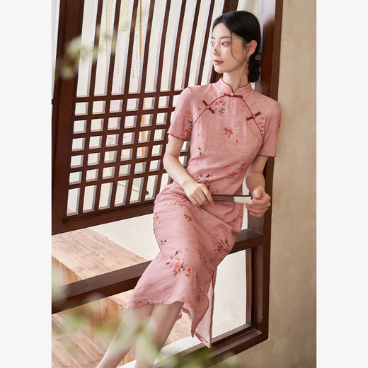 新中式旗袍小清新改良连衣裙新款夏竹叶花色古典短袖裙子V1231333 商品图7