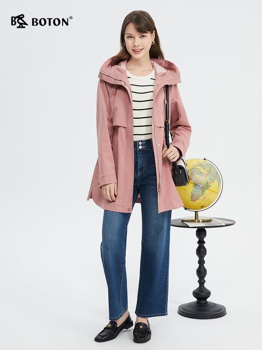 防水防油防污波顿春夏女士蜡粉色中长款风衣美式休闲外套LJ913124 商品图1
