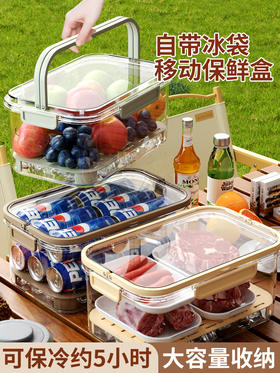 【2500ML容量 赠送冰袋】水果便当盒便携外出冰盒食品级保鲜盒移动小冰箱野餐外带保冷盒子