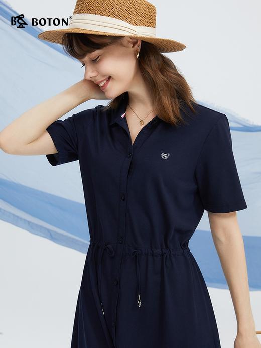 波顿女士春夏季天丝连衣裙高端时尚系带美式休闲翻领裙子LD255224 商品图3