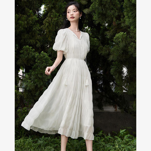 西遇法式温柔风连衣裙女夏季新款肌理感花苞袖垂感高级蛋糕裙D1040840 商品图1