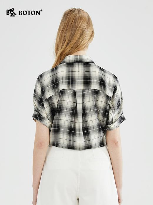 【醋酸速干】波顿春夏女高端黑白撞色拼接格子衬衫短袖LS836223 商品图3