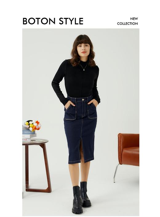 波顿高腰牛仔半身长裙女年秋季高端包臀美式复古休闲裙子LK220323 商品图1