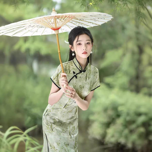 国风清雅气质，新中式竹叶中长款改良旗袍XL1017 商品图3