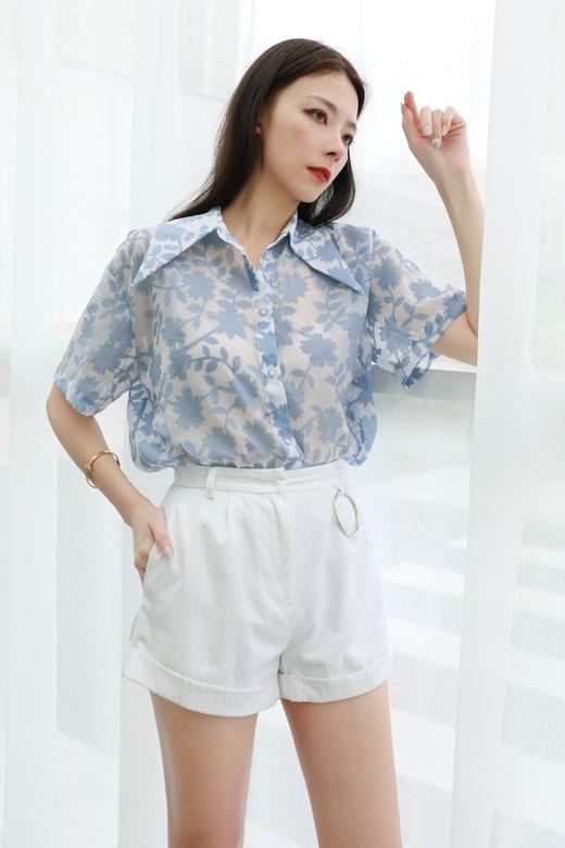 amadella 蔓藤花卉烧花复古尖领衬衫 13072 商品图0